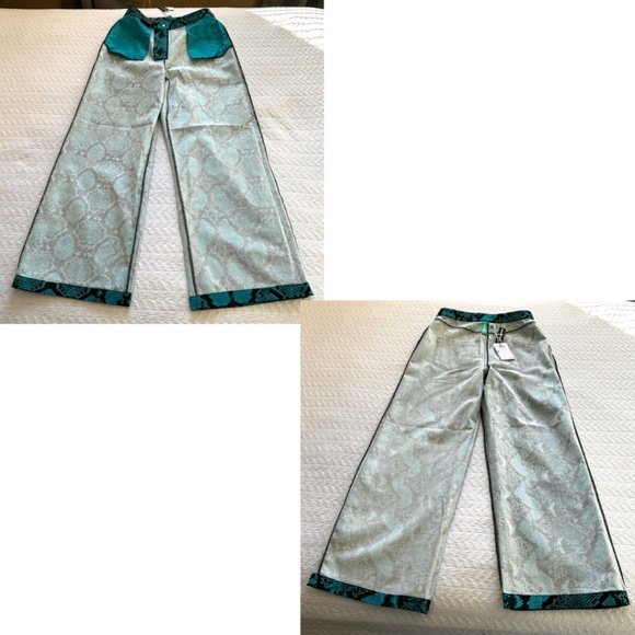NWT SomethingNEW Kamala Wide Leg Snake Print Pants in Turquoise Blue Size 6 - Picture 10 of 15